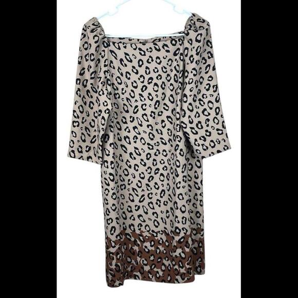 Ann Taylor NWT Black Beige Cheetah Animal Print Square Neck Shift Dress Sz 6 - Picture 1 of 4